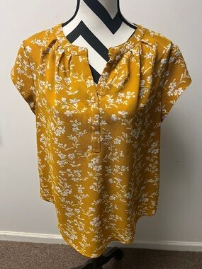 fun 2 fun Mustard Floral Notch-Neck Blouse